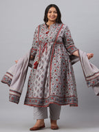 Juniper Women`s Grey Cambric Fusion Wear Printed A-Line Kurta Sets - Distacart