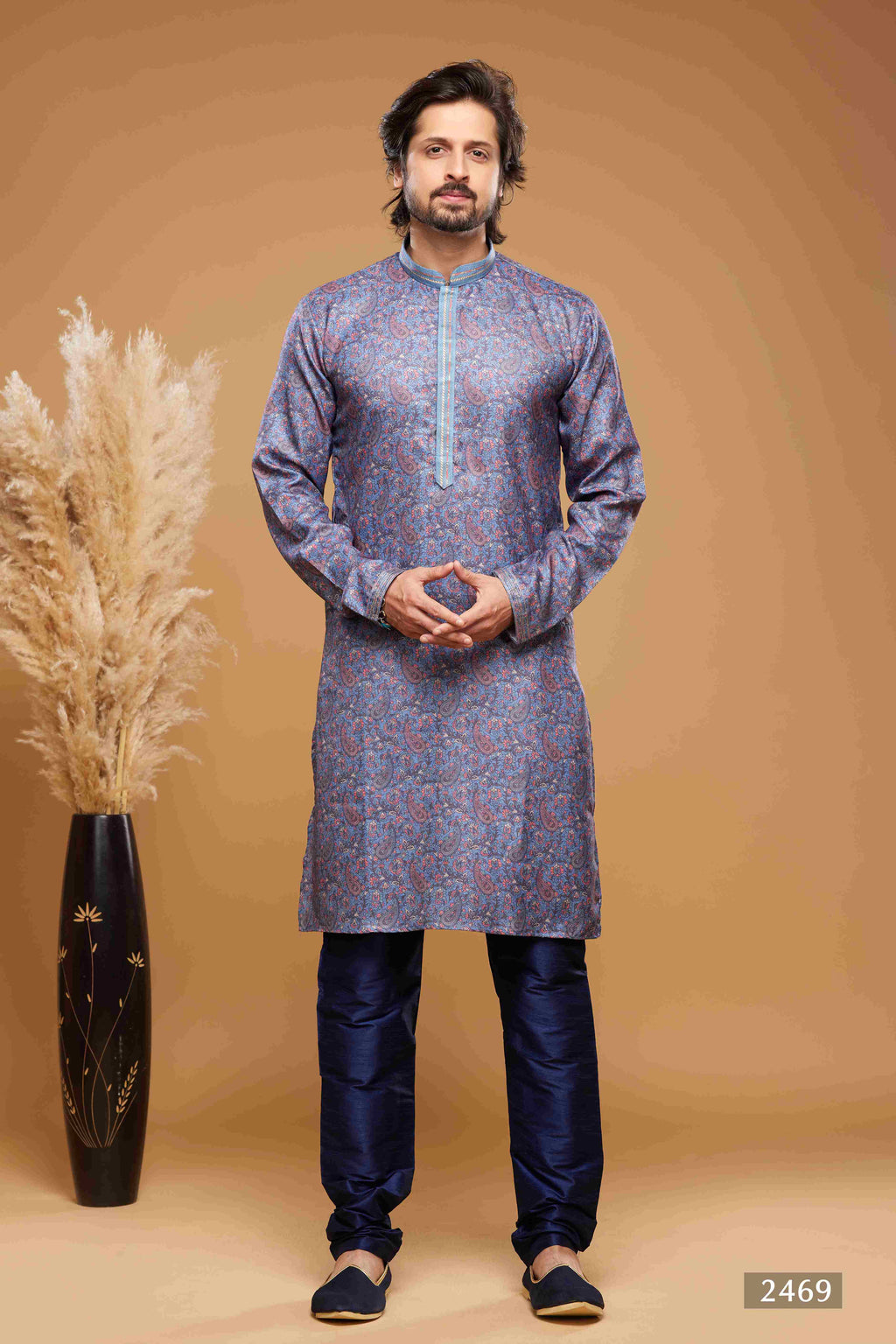 Raivat Ethnic Art Silk Digital Print Pintux Work Kurta Pajama In Blue Colour