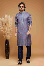 Raivat Ethnic Art Silk Digital Print Pintux Work Kurta Pajama In Blue Colour