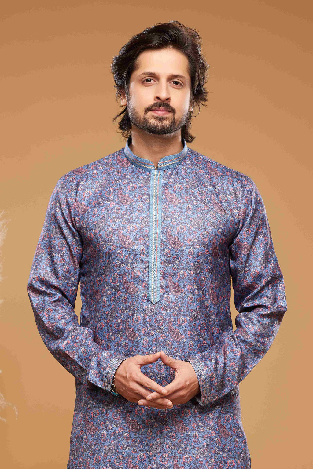 Raivat Ethnic Art Silk Digital Print Pintux Work Kurta Pajama In Blue Colour