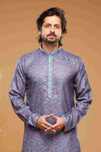 Raivat Ethnic Art Silk Digital Print Pintux Work Kurta Pajama In Blue Colour