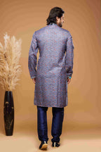 Raivat Ethnic Art Silk Digital Print Pintux Work Kurta Pajama In Blue Colour