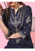 Maai Rayon Hand Printed Kurta Navy - Distacart