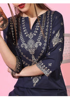 Maai Rayon Hand Printed Kurta Navy - Distacart