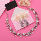 Tehzeeb Creations Silver Pleated White Diamond With Lavender Beads Necklace Set