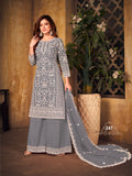 Anaita Grey Embroidered Net Plazzo Suit - Distacart
