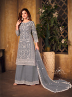 Anaita Grey Embroidered Net Plazzo Suit - Distacart