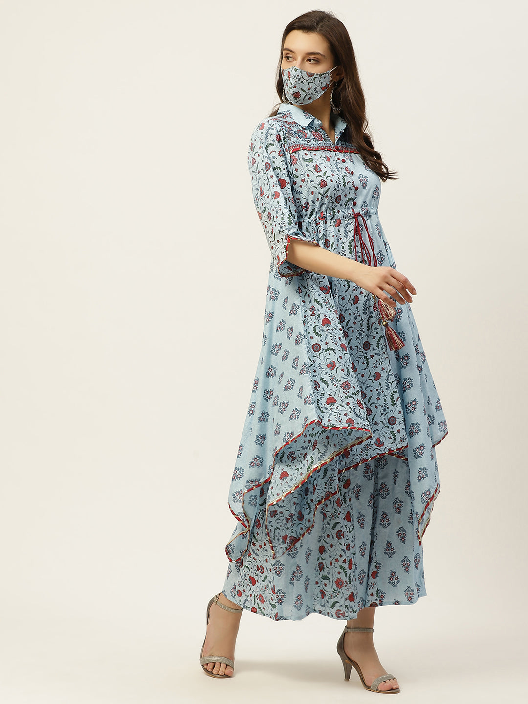 Juniper Women Blue Cambric Printed Asymmetric Clothing Set - Distacart