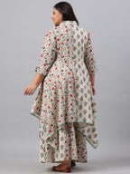 Juniper Women`s Beige Cambric Fusion Wear Printed Asymmetric Kurta Sets - Distacart