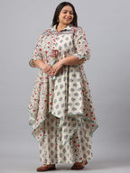 Juniper Women`s Beige Cambric Fusion Wear Printed Asymmetric Kurta Sets - Distacart