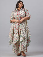 Juniper Women`s Beige Cambric Fusion Wear Printed Asymmetric Kurta Sets - Distacart
