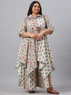 Juniper Women`s Beige Cambric Fusion Wear Printed Asymmetric Kurta Sets - Distacart
