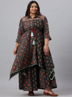 Juniper Women`s Black Cambric Festive Wear Printed Asymmetric Clothing Set - Distacart