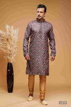Raivat Ethnic Art Silk Digital Print Pintux Work Kurta Pajama In Brown Colour