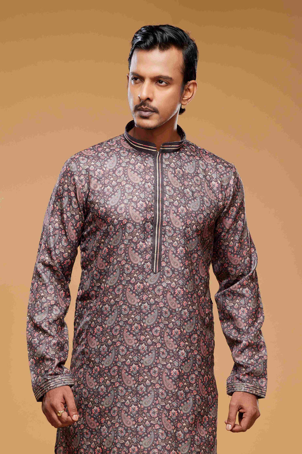 Raivat Ethnic Art Silk Digital Print Pintux Work Kurta Pajama In Brown Colour