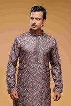 Raivat Ethnic Art Silk Digital Print Pintux Work Kurta Pajama In Brown Colour
