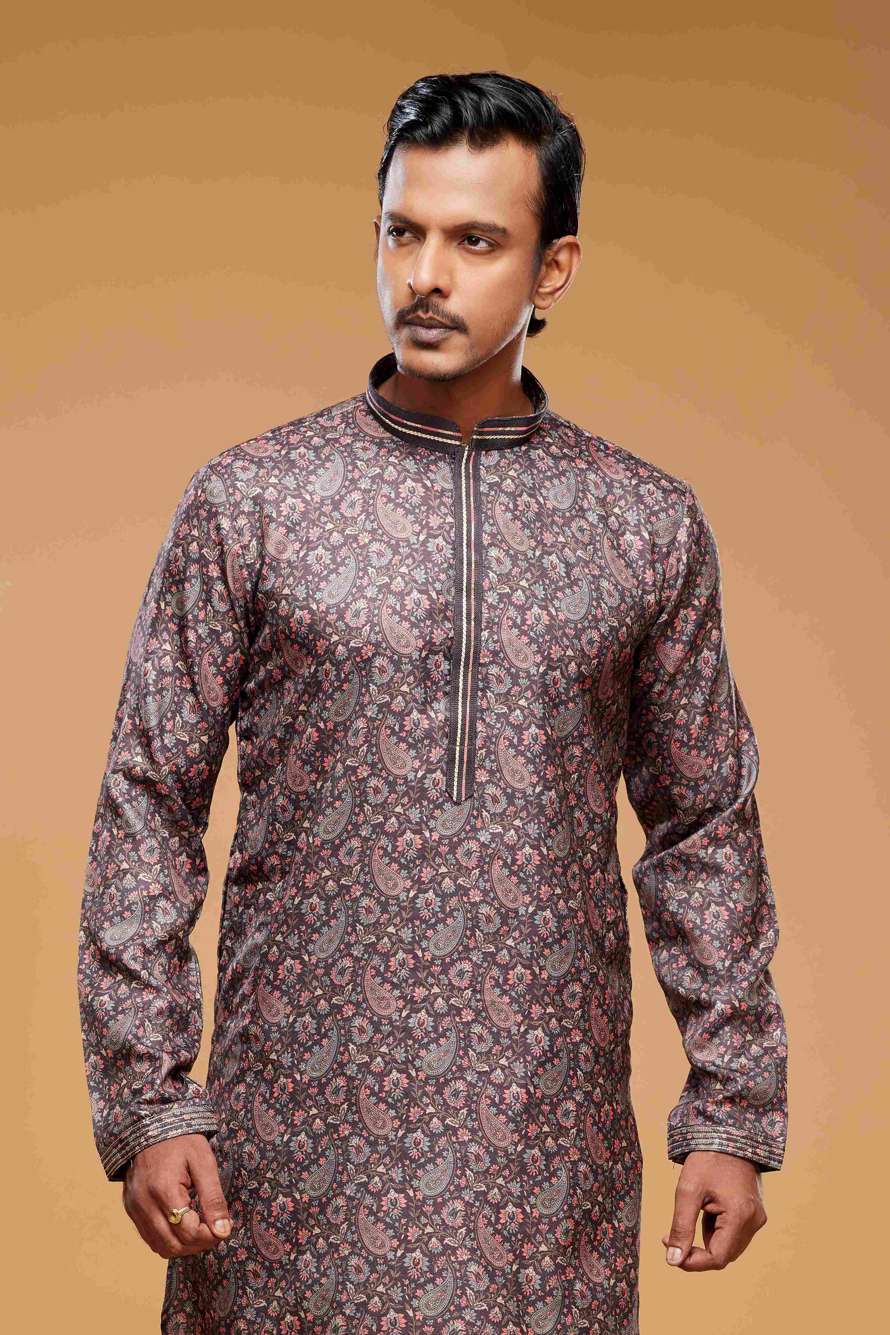 Raivat Ethnic Art Silk Digital Print Pintux Work Kurta Pajama In Brown Colour