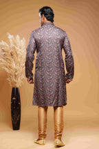 Raivat Ethnic Art Silk Digital Print Pintux Work Kurta Pajama In Brown Colour