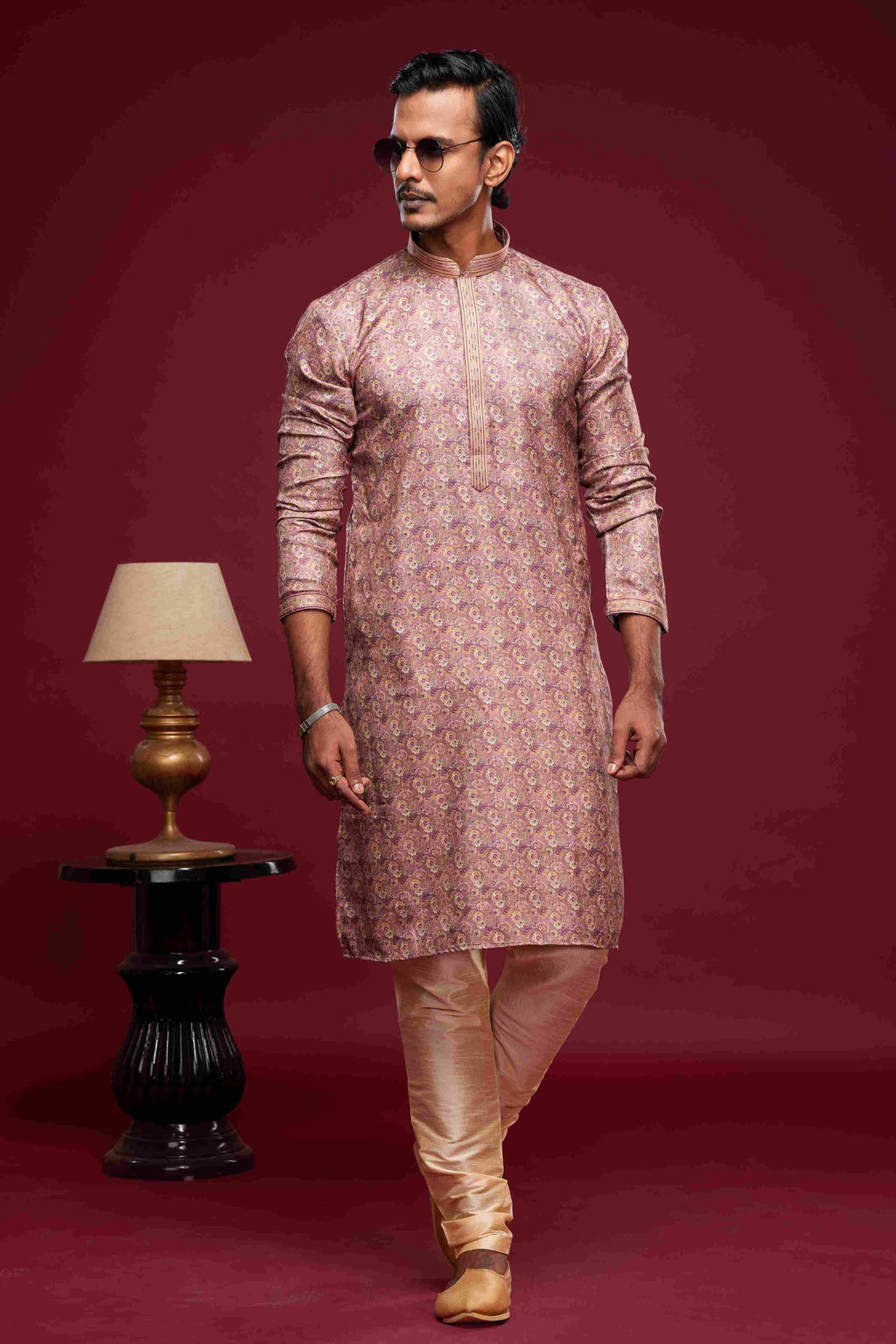 Raivat Ethnic Art Silk Digital Print Pintux Work Kurta Pajama In Light Pink Colour