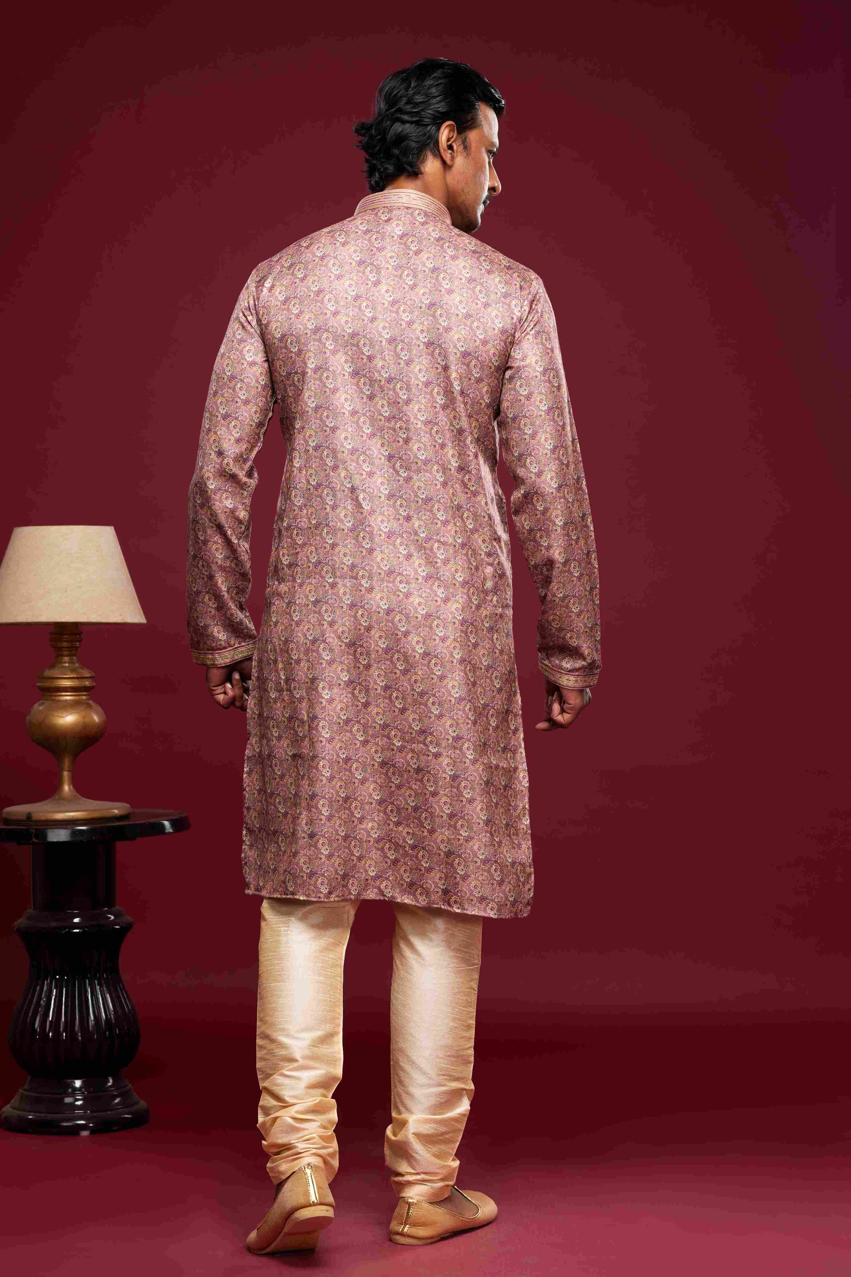 Raivat Ethnic Art Silk Digital Print Pintux Work Kurta Pajama In Light Pink Colour