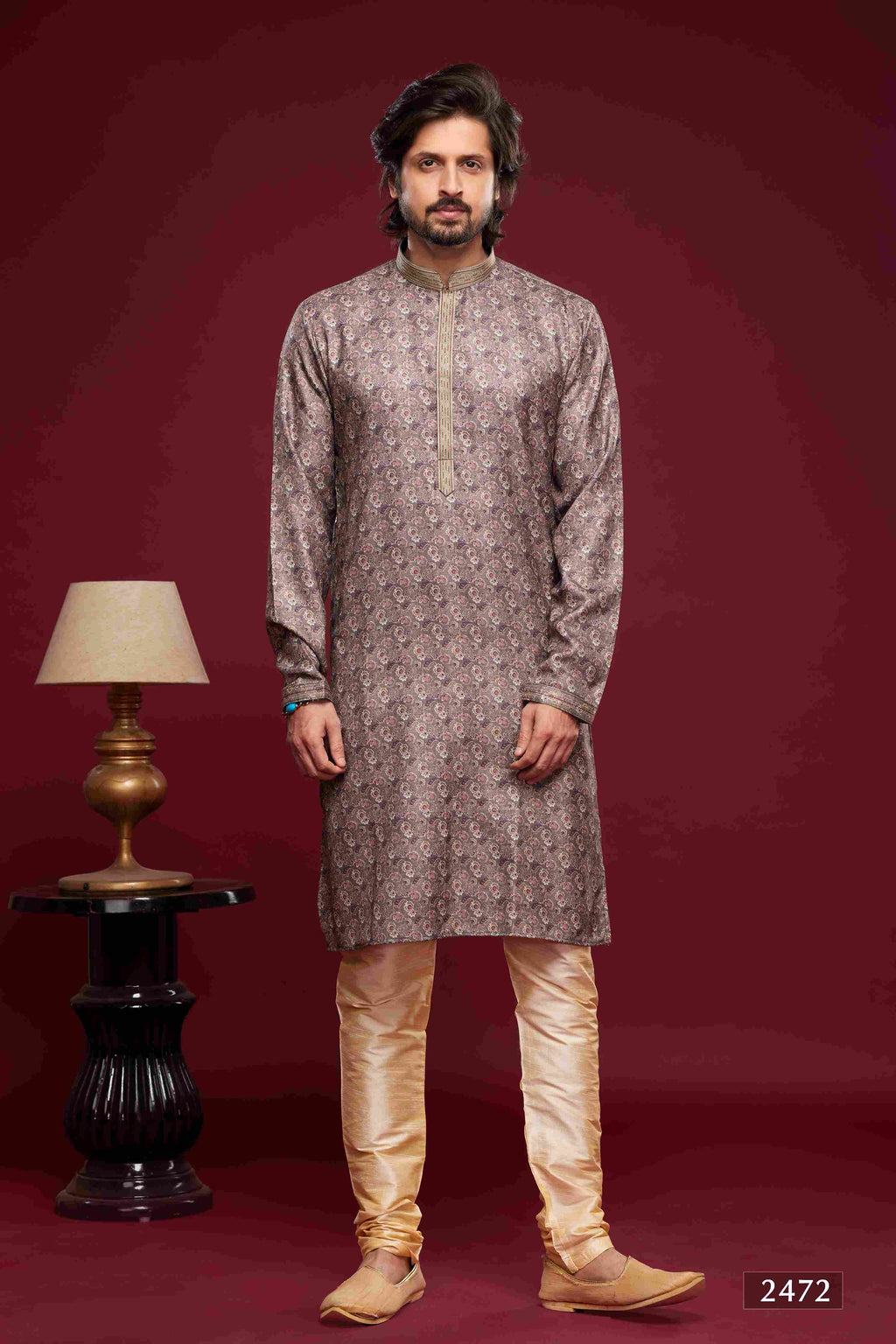 Raivat Ethnic Art Silk Digital Print Pintux Work Kurta Pajama In Grey Colour