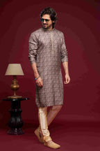 Raivat Ethnic Art Silk Digital Print Pintux Work Kurta Pajama In Grey Colour