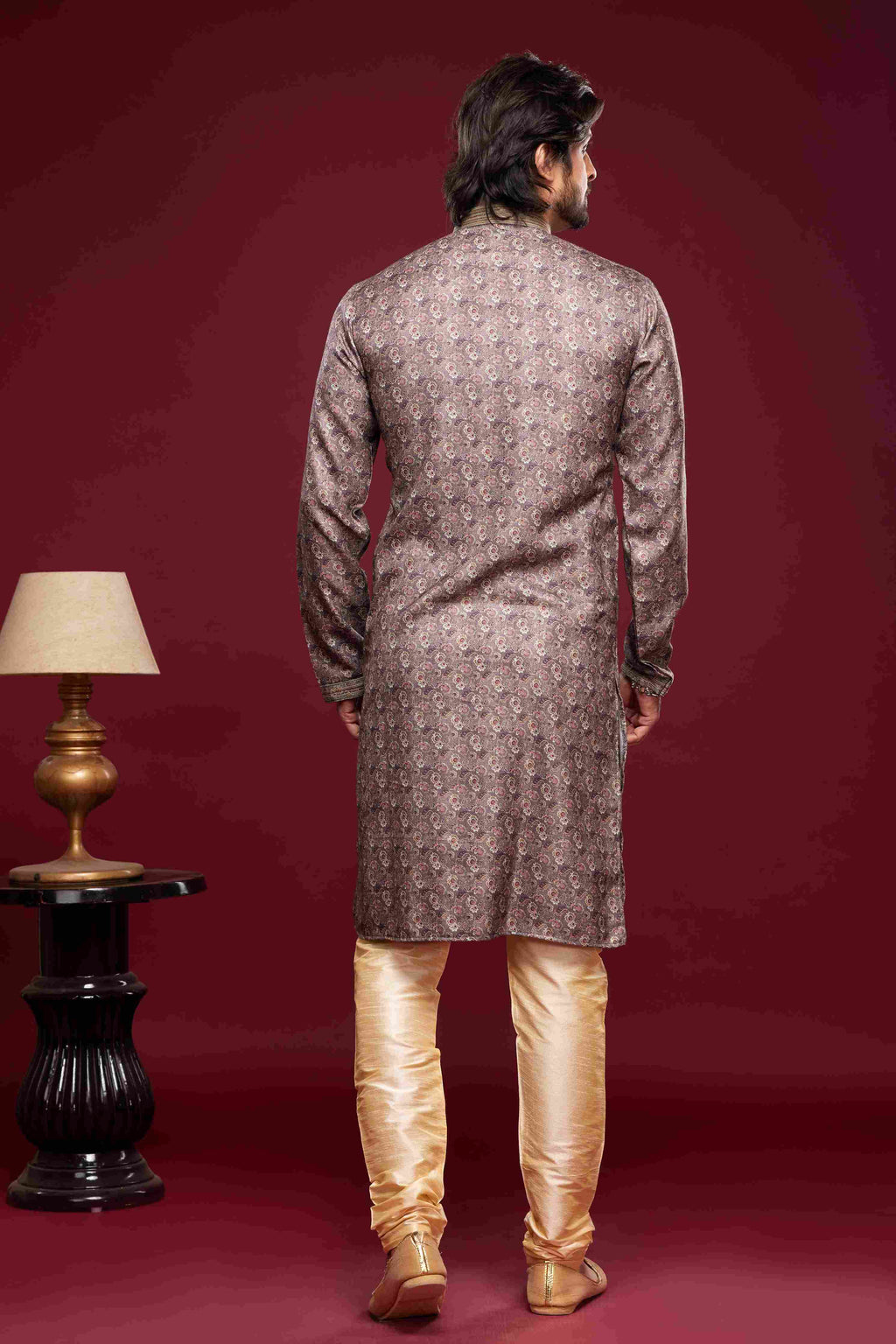Raivat Ethnic Art Silk Digital Print Pintux Work Kurta Pajama In Grey Colour