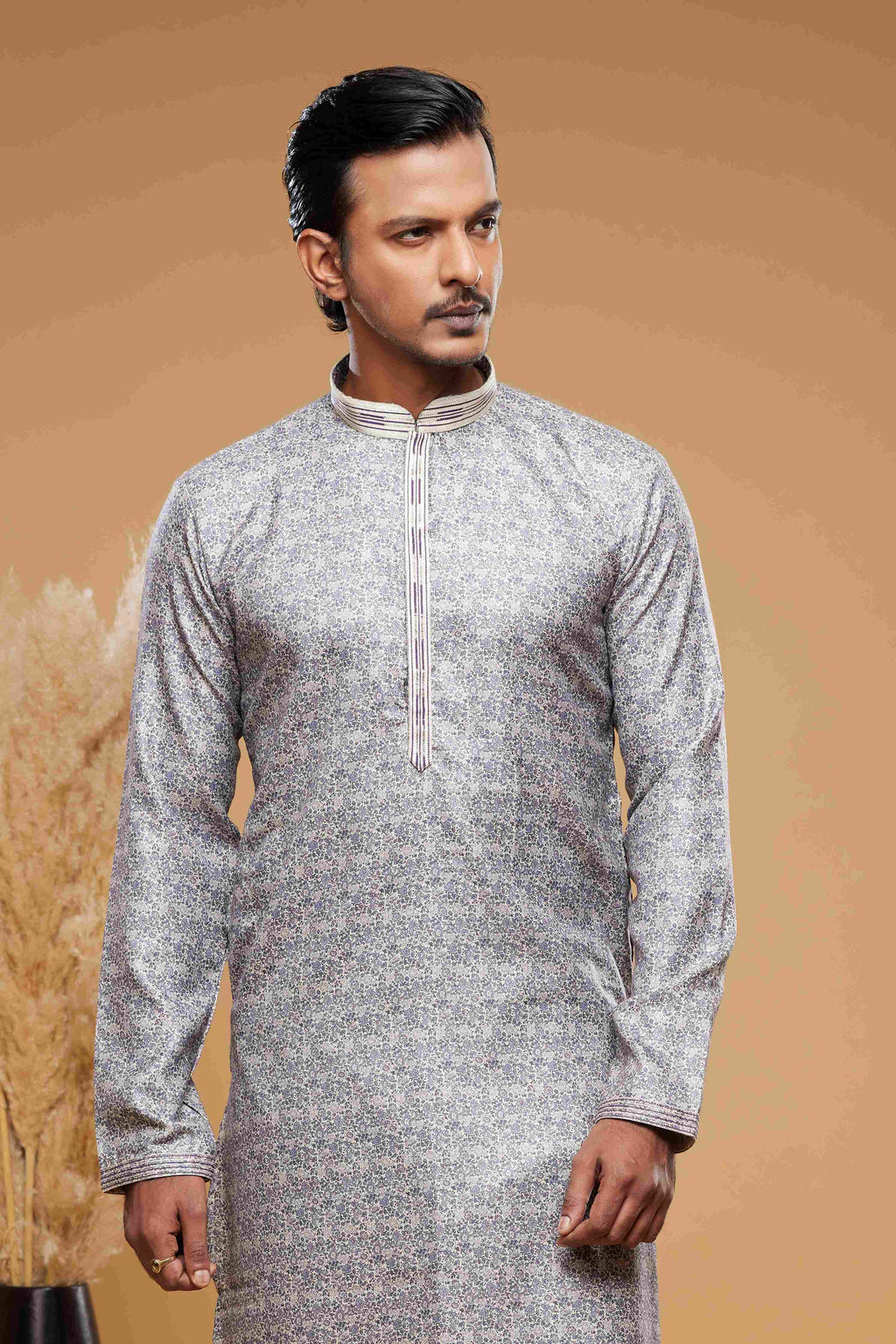 Raivat Ethnic Art Silk Digital Print Pintux Work Kurta Pajama In Purple Grey Colour