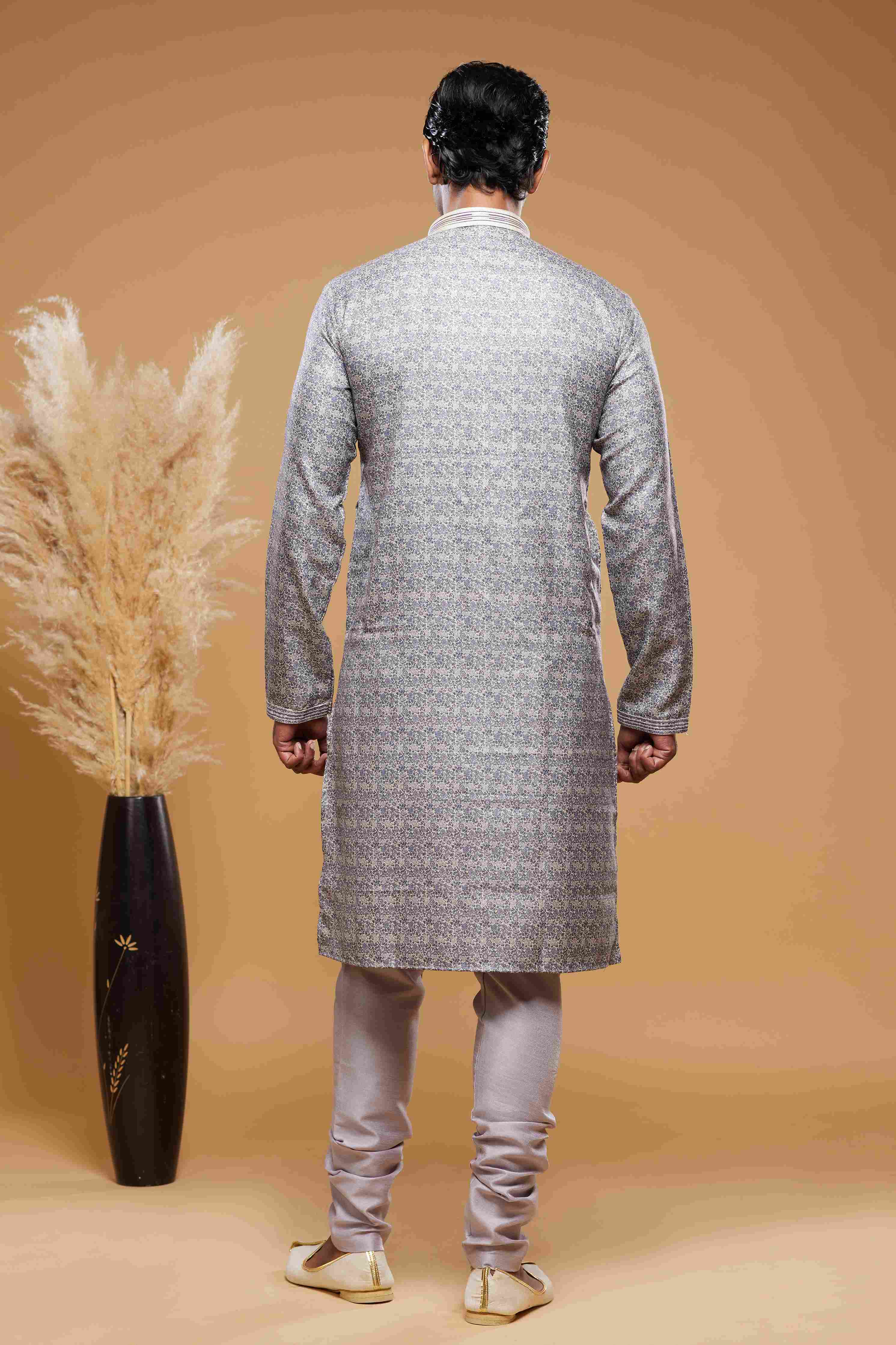 Raivat Ethnic Art Silk Digital Print Pintux Work Kurta Pajama In Purple Grey Colour