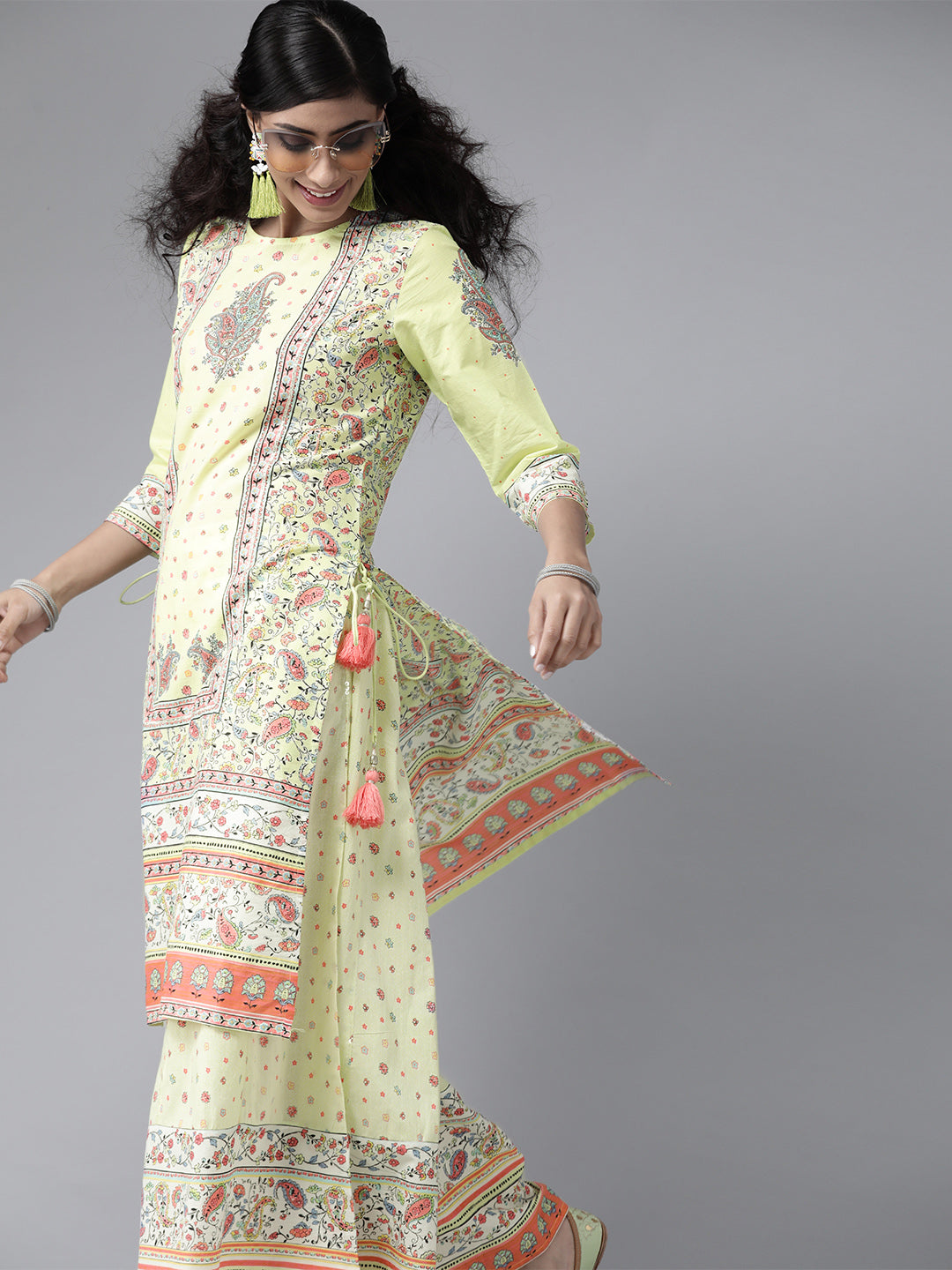 Juniper Women Limegreen Cambric Printed Straight Kurta Sets - Distacart