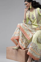 Juniper Women's Limegreen Cambric Printed Straight Kurta Sets - Distacart