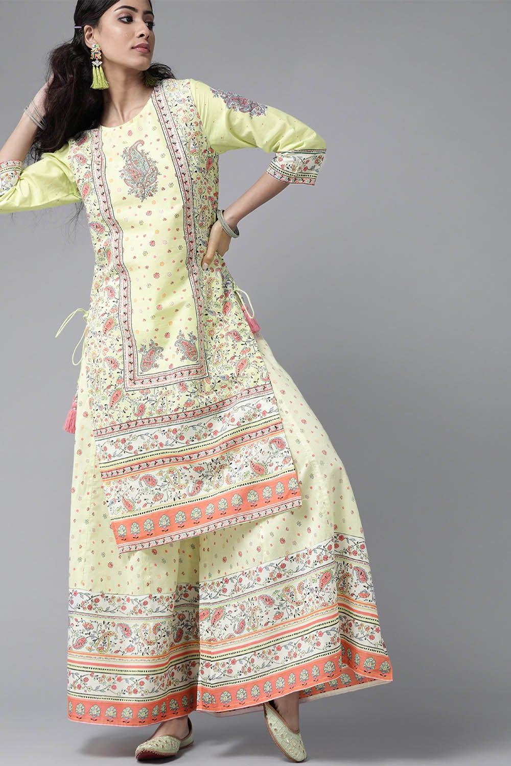Juniper Women's Limegreen Cambric Printed Straight Kurta Sets - Distacart