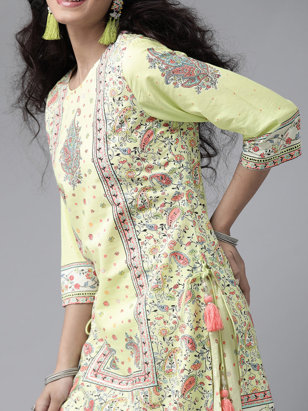 Juniper Women Limegreen Cambric Printed Straight Kurta Sets - Distacart
