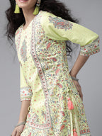Juniper Women Limegreen Cambric Printed Straight Kurta Sets - Distacart