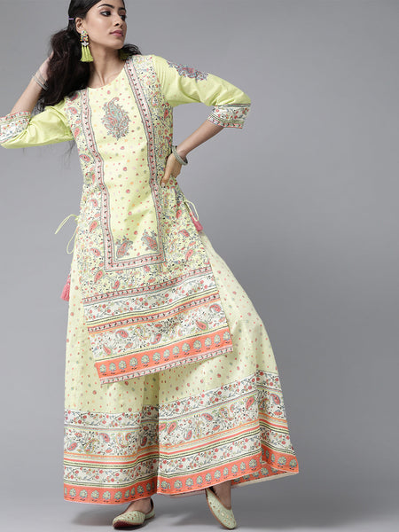 Juniper Women Limegreen Cambric Printed Straight Kurta Sets