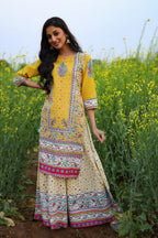 Juniper Women's Yellow Cambric Printed Straight Kurta Sets - Distacart