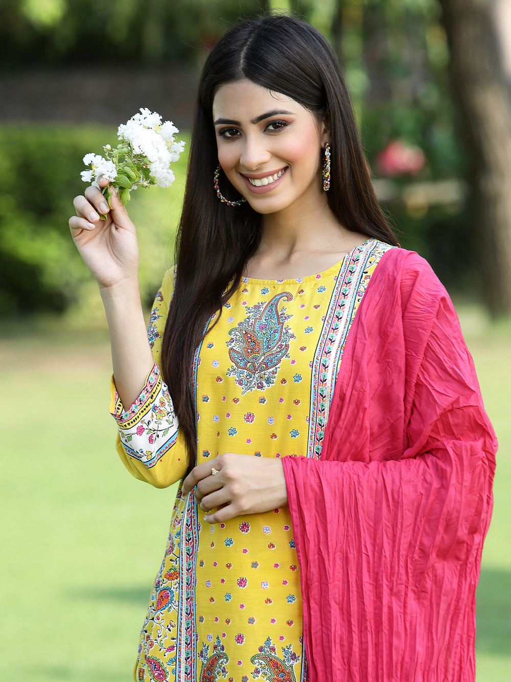 Juniper Women's Yellow Cambric Printed Straight Kurta Sets - Distacart