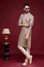 Raivat Ethnic Art Silk Digital Print Pintux Work Kurta Pajama In Brown Colour