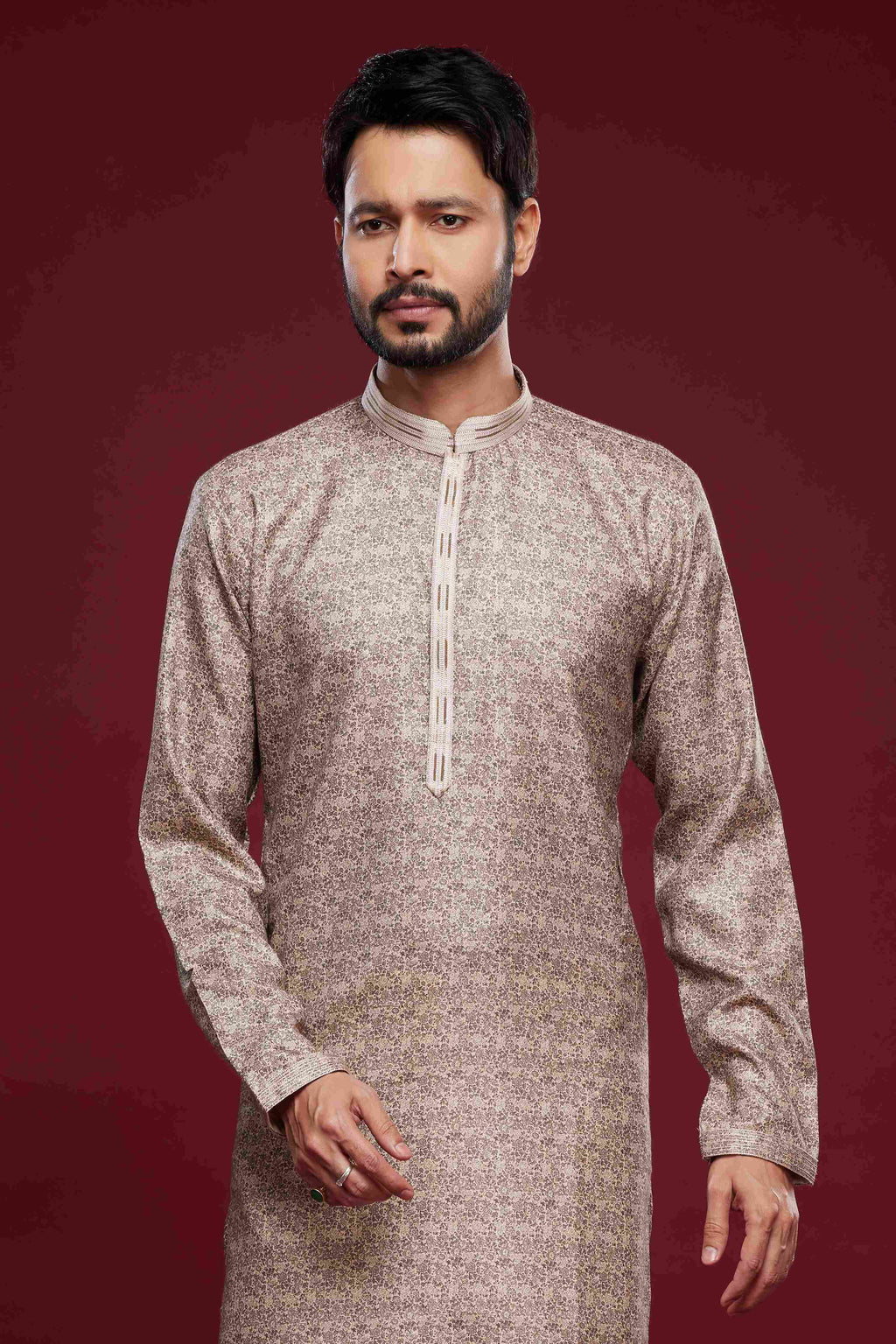 Raivat Ethnic Art Silk Digital Print Pintux Work Kurta Pajama In Brown Colour