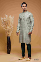 Raivat Ethnic Art Silk Digital Print Pintux Work Kurta Pajama In Green Colour