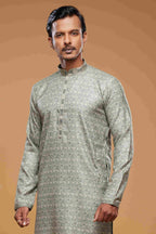 Raivat Ethnic Art Silk Digital Print Pintux Work Kurta Pajama In Green Colour