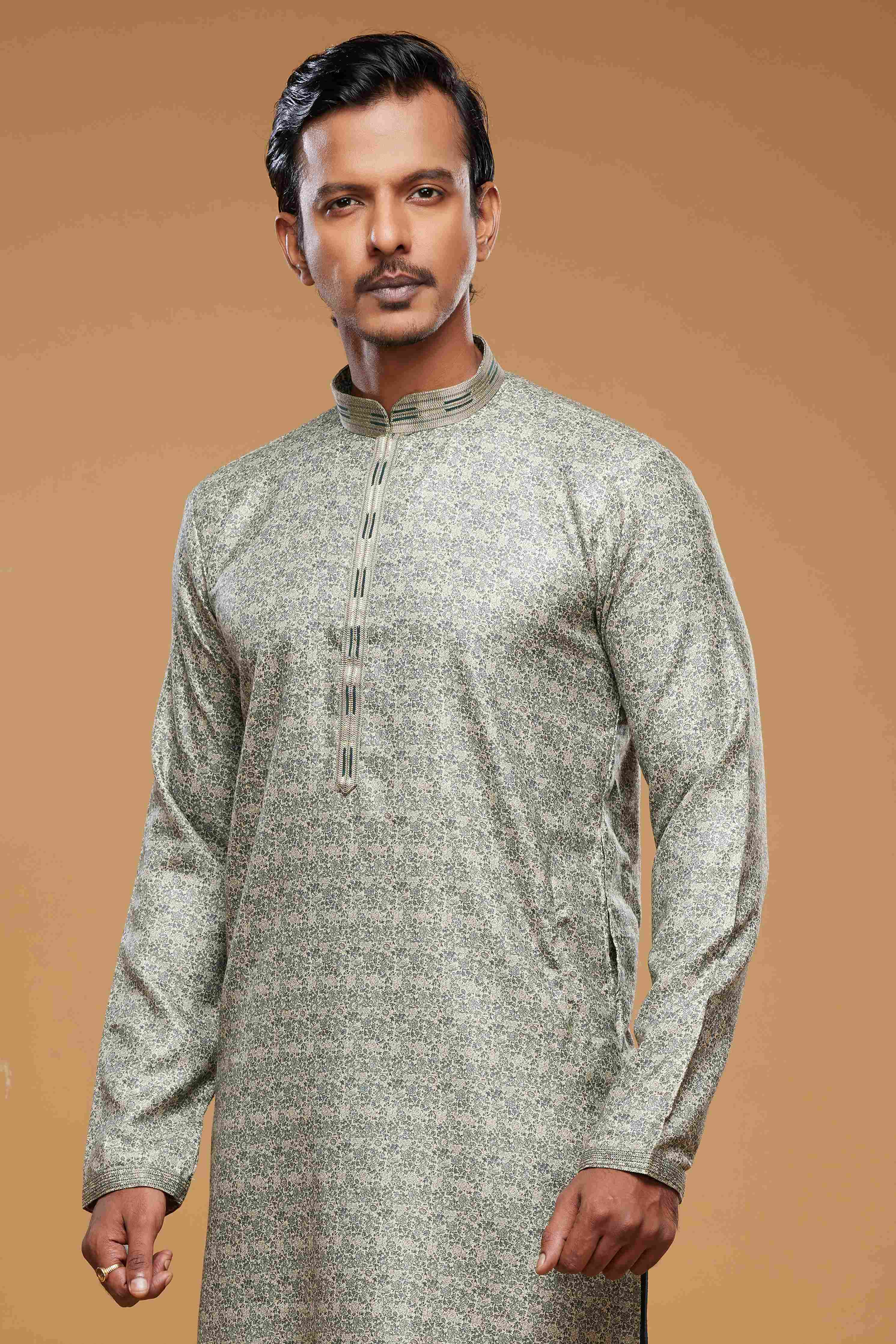 Raivat Ethnic Art Silk Digital Print Pintux Work Kurta Pajama In Green Colour