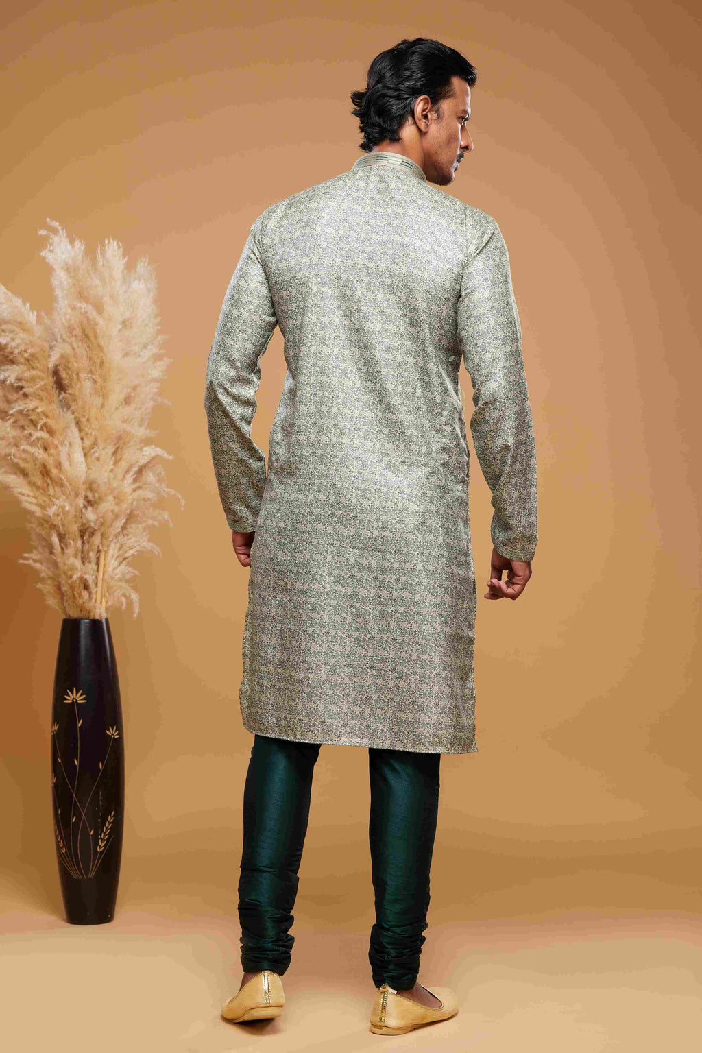 Raivat Ethnic Art Silk Digital Print Pintux Work Kurta Pajama In Green Colour