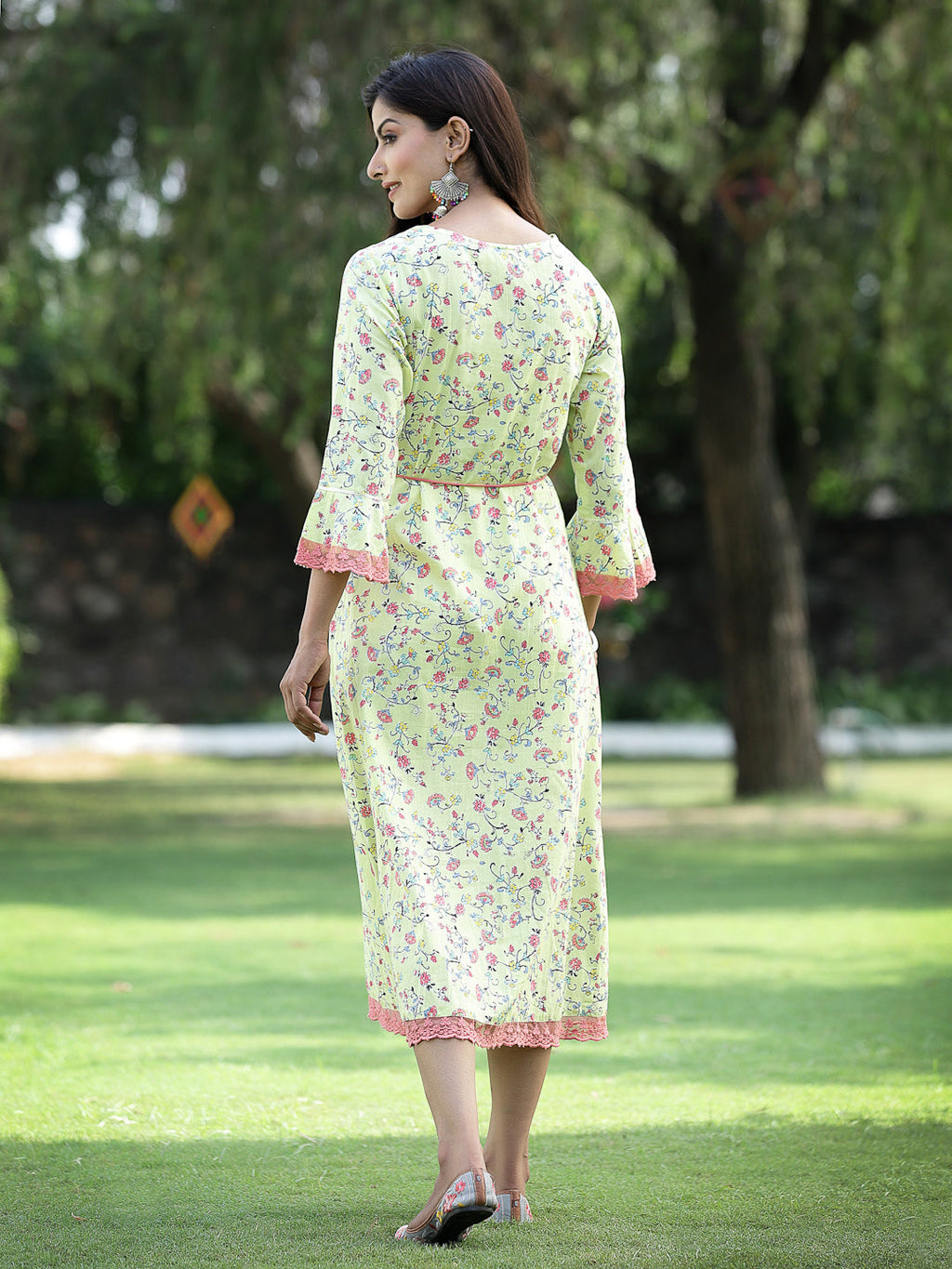 Juniper Womens Lime Green Multi Rayon Slub Double Layer Printed Kurta - Distacart