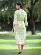Juniper Womens Lime Green Multi Rayon Slub Double Layer Printed Kurta - Distacart