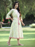 Juniper Women's Limegreen Cambric Embroidered & Printed Jacket Style Kurta - Distacart