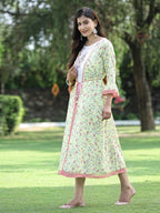 Juniper Womens Lime Green Multi Rayon Slub Double Layer Printed Kurta - Distacart