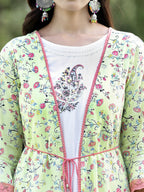 Juniper Womens Lime Green Multi Rayon Slub Double Layer Printed Kurta - Distacart