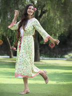 Juniper Womens Lime Green Multi Rayon Slub Double Layer Printed Kurta - Distacart