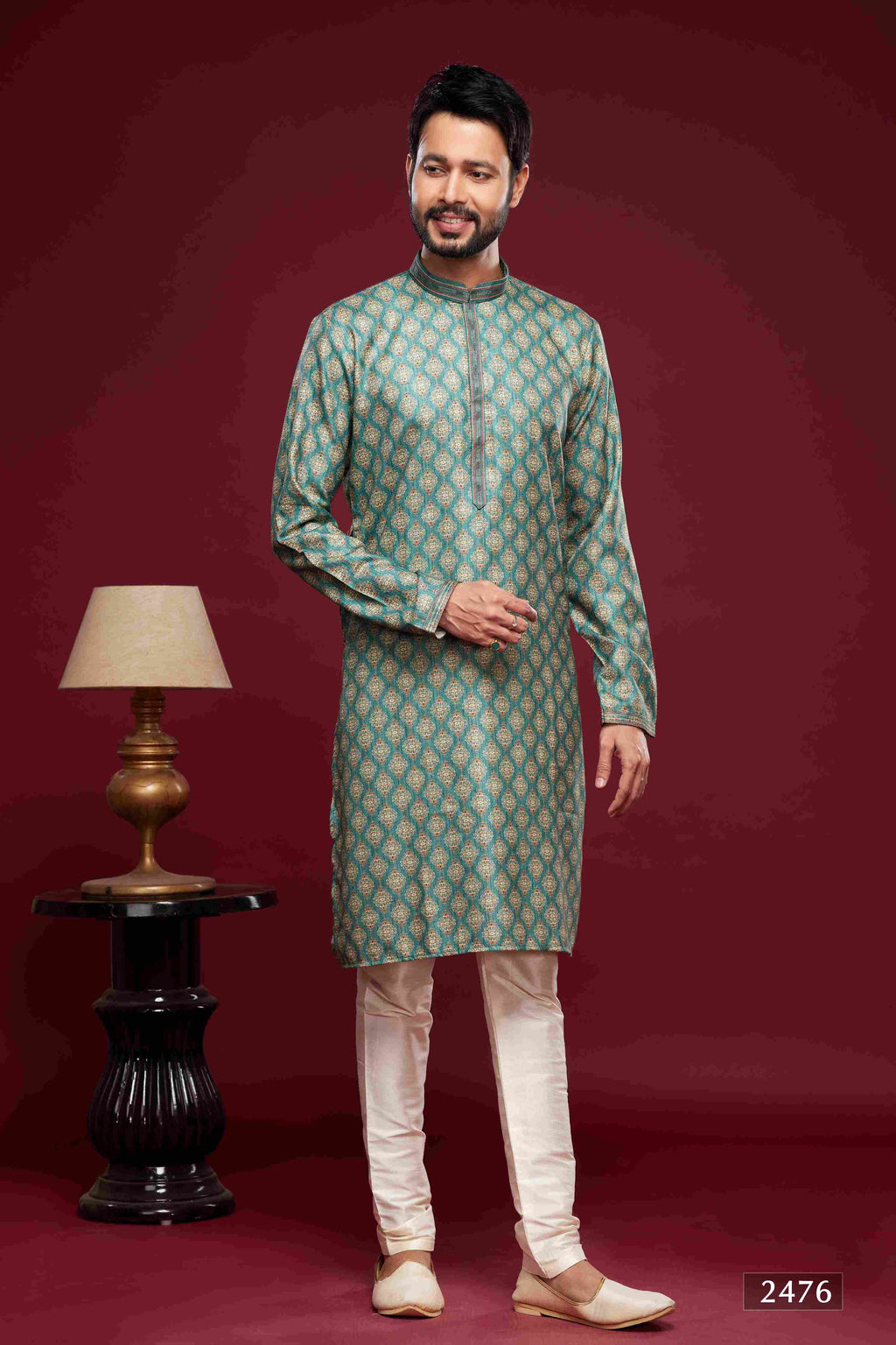 Raivat Ethnic Art Silk Digital Print Pintux Work Kurta Pajama In Green Colour